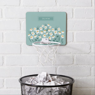 Floral modern daisy blue girly elegant stylish mini basketball hoop
