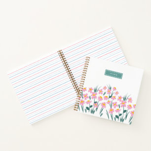 Floral modern daisy blue girly elegant stylish notebook