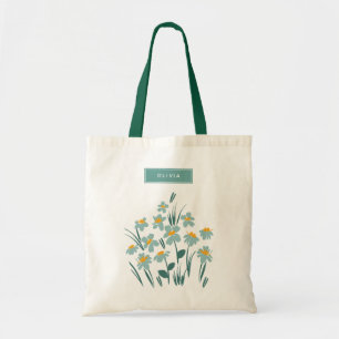 Floral modern daisy blue girly elegant stylish tote bag