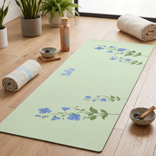Floral modern daisy blue girly elegant stylish  yoga mat