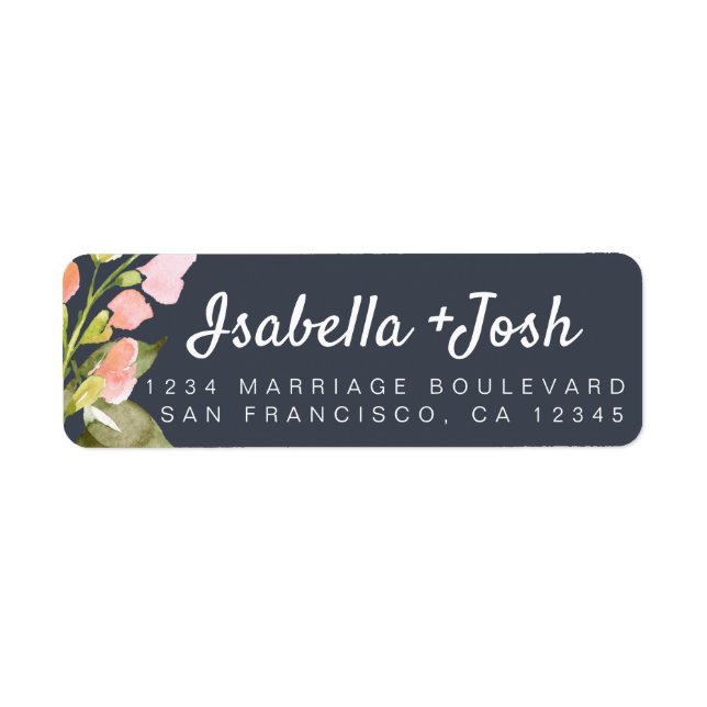 Floral Modern Dark Blue Wedding Return Address (Front)