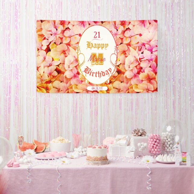 Floral Modern Elegant 21st Happy Birthday Party Banner (Party)