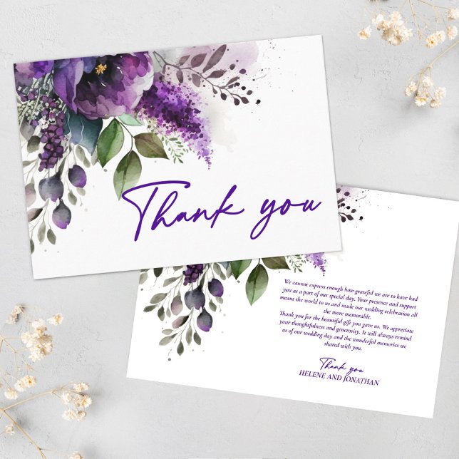 Floral Modern Elegant Purple Wedding Thank You Card (Floral Modern Elegant Purple Wedding Thank You)