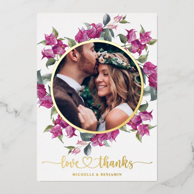 Floral Modern Elegant Wedding Thank You Photo Card (Front)
