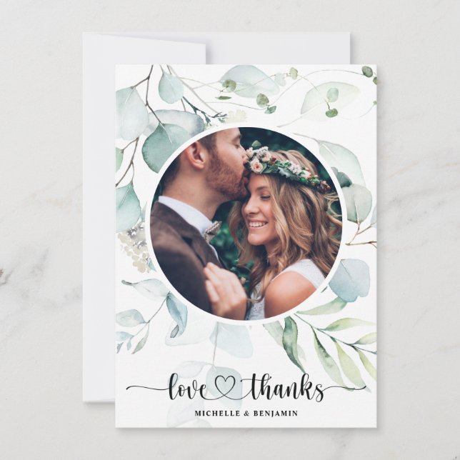 Floral Modern Elegant Wedding Thank You Photo Card (Front)