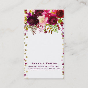Floral Modern Gold Burgundy Bold Refer a Friend Referral Card