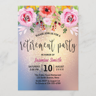 Floral Modern Gold Glitter Retirement Party Invitation