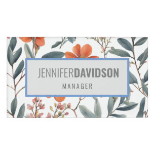 Floral Modern Minimalist Elegant Professional Name Tag