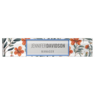 Floral Modern Minimalist Elegant Professional Nameplate