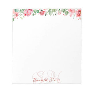 Floral Modern Monogram Flowers Custom Name Notepad