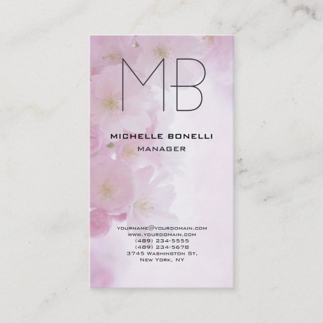 Floral modern monogram simple plain minimalist business card (Front)