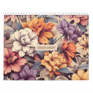 Floral modern orange girly elegant stylish  3 r calendar