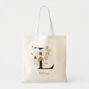 Floral Modern Personalized Monogram Letter "L" Tote Bag