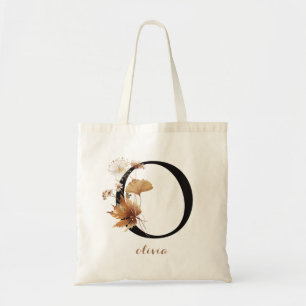 Floral Modern Personalized Monogram Letter "O" Tote Bag