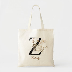 Floral Modern Personalized Monogram Letter "Z" Tote Bag