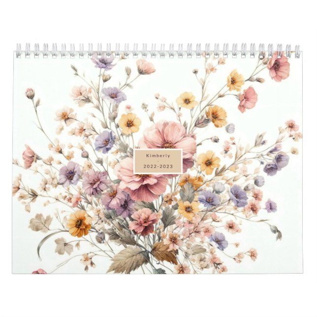 Floral modern pink girly elegant stylish calendar (Cover)