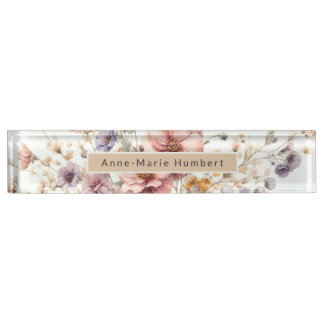 Floral modern pink girly elegant stylish nameplate