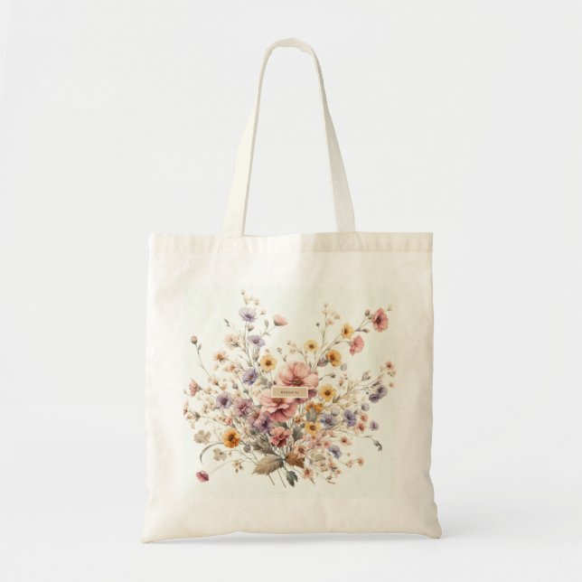 Floral modern pink girly elegant stylish tote bag (Front)