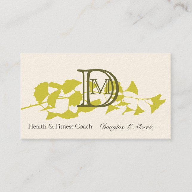 Floral Modern  Plants Ginkgo Professional Monogram Business Card (Front)