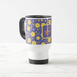 Floral Modern Purple Yellow Name Monogram Template Travel Mug