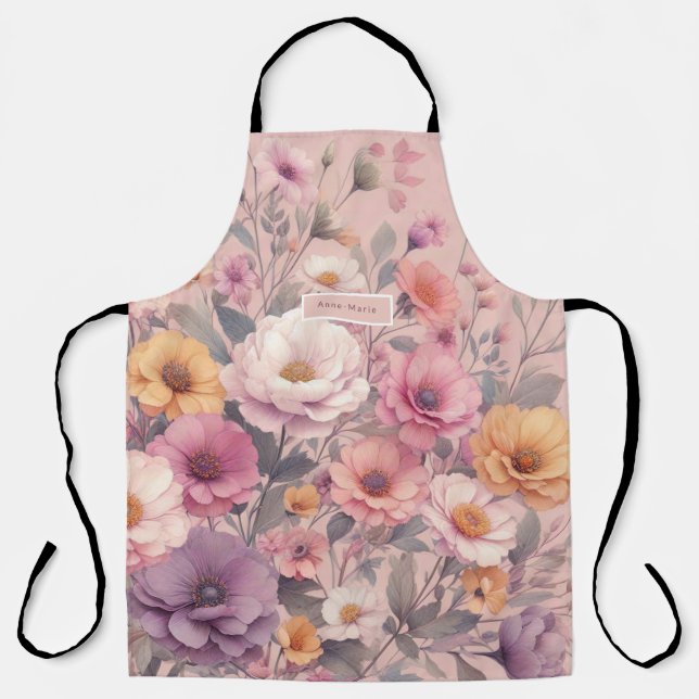 Floral modern rose pink girly elegant stylish  apron (Front)