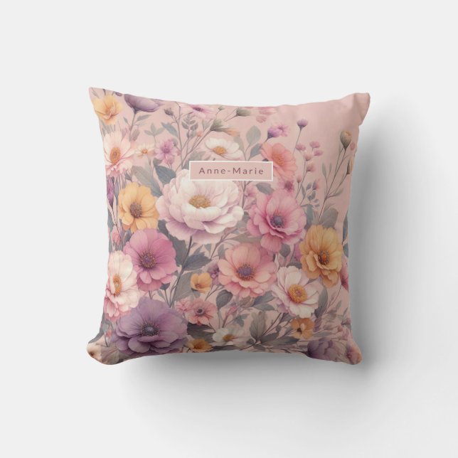 Floral modern rose pink girly elegant stylish  cushion (Front)