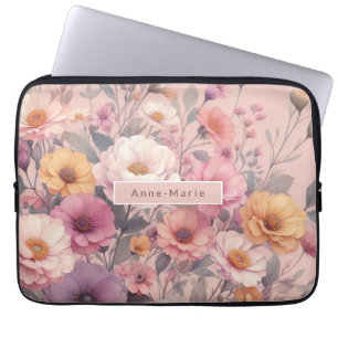 Floral modern rose pink girly elegant stylish laptop sleeve