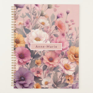 Floral modern rose pink girly elegant stylish  planner