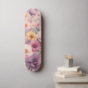 Floral modern rose pink girly elegant stylish  skateboard