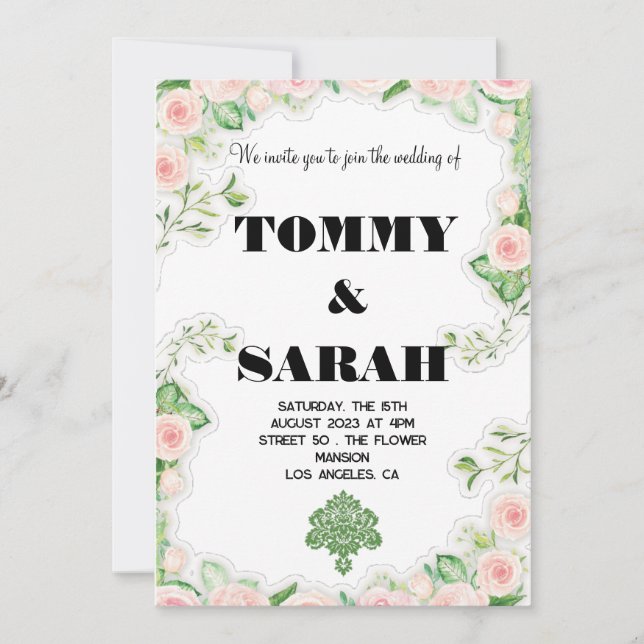 Floral Modern Simple Elegant Colourful Wedding Invitation (Front)