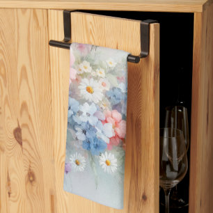 Floral Modern Trendy Stylish Watercolor Flowers Tea Towel