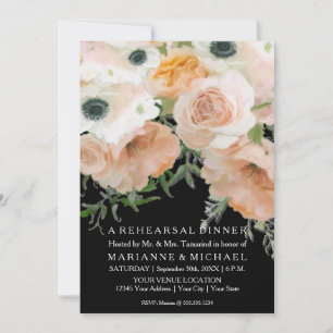 Floral Modern Watercolor Moody Black Blush Peach Invitation