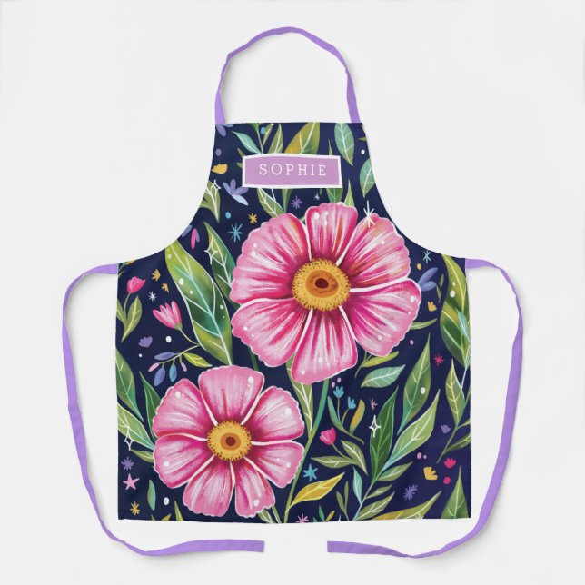 Floral Modern Wildflowers Girly Elegant Stylish Apron (Front)
