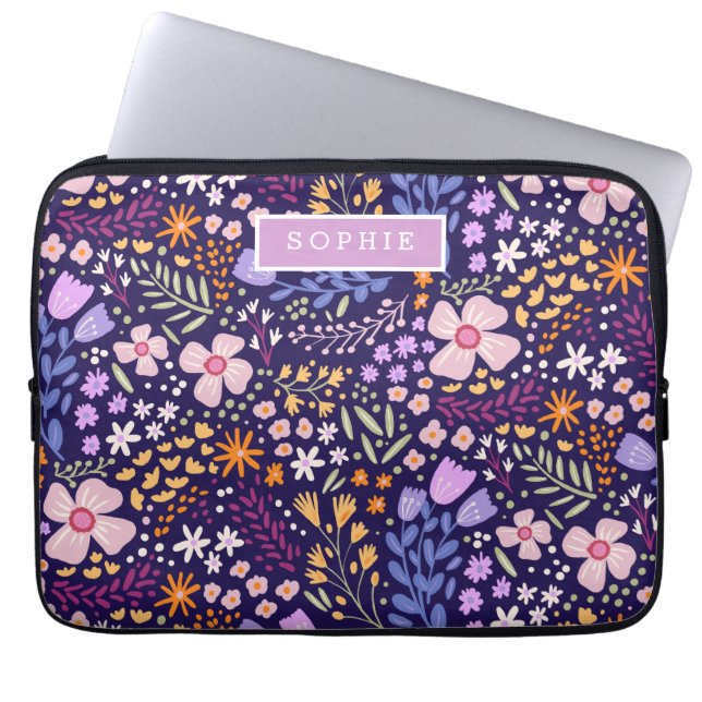 Floral Modern Wildflowers Girly Elegant Stylish Laptop Sleeve (Front)