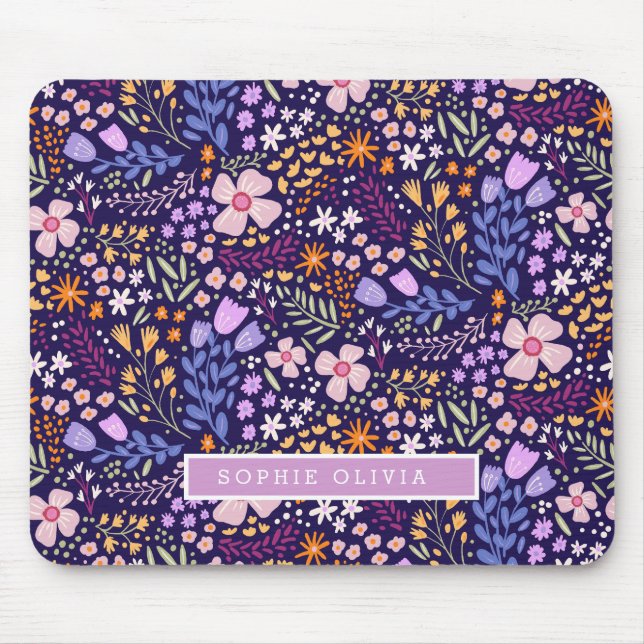 Floral Modern Wildflowers Girly Elegant Stylish Mouse Mat (Front)