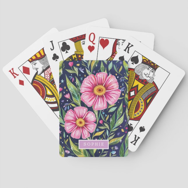 Floral Modern Wildflowers Girly Elegant Stylish Playing Cards (Back)