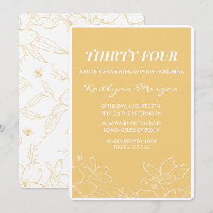 Floral Modern Yellow 34th birthday invitations 