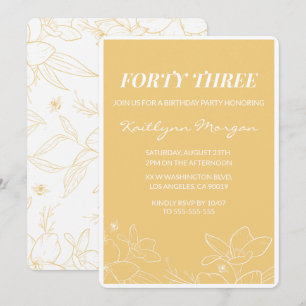 Floral Modern Yellow 43rd birthday invitations 