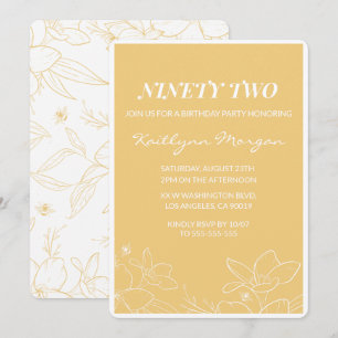 Floral Modern Yellow 92nd birthday invitations 