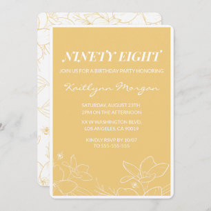 Floral Modern Yellow 98th birthday invitations