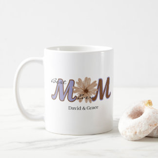 Floral MOM Custom Name Elegant Lettering Design Coffee Mug