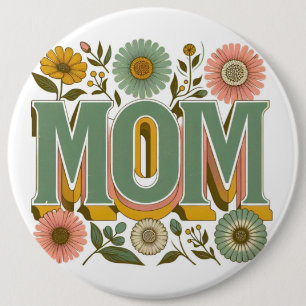 Floral MOM Retro Typography – Mother's Day Shirt 6 Cm Round Badge