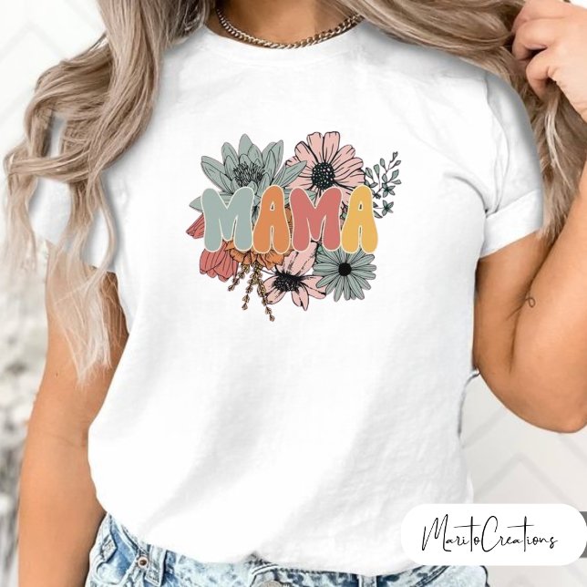 Floral mom t-shirt, retro letter, mother's day T-Shirt (Creator Uploaded)