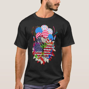 Floral Monarch Butterfly American Flag 4th Of July T-Shirt