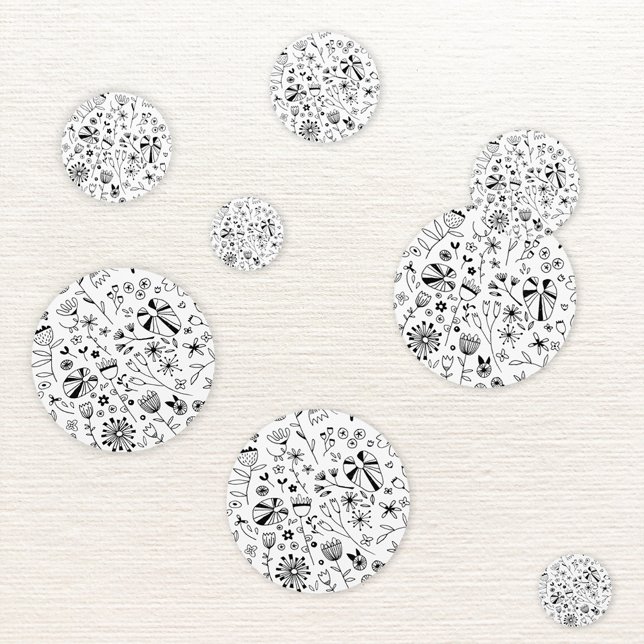 Floral Monochrome Confetti (Floral line art contemporary confetti)