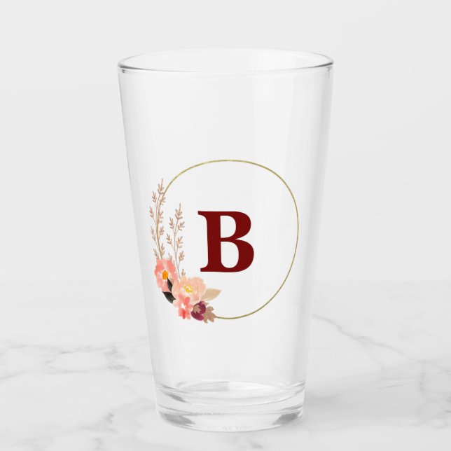 Floral Monogram 16 Oz. Glass Cup (Front)