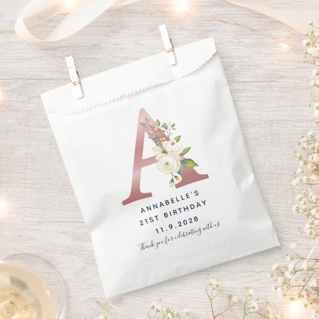 Floral Monogram 21st Birthday Name Custom Favour Bags (Clipped)