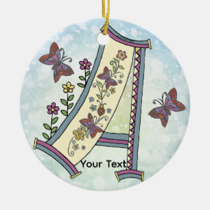 floral Monogram A Ceramic Tree Decoration