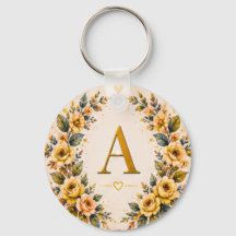 Floral Monogram A Personalised Keychain