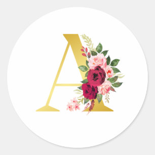 Floral Monogram "A" Round Sticker